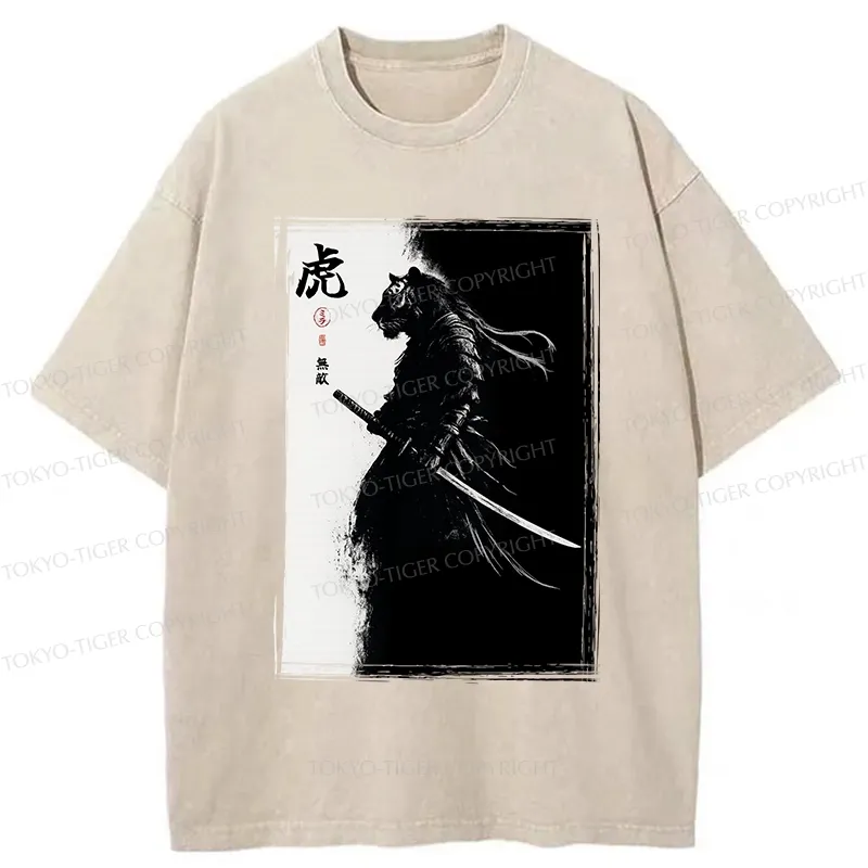 Tokyo-Tiger Retro Tiger Samurai Washed T-Shirt