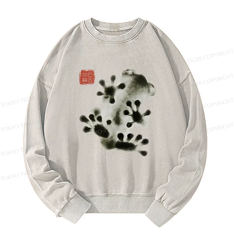 Tokyo-Tiger Ink Painting Frog Washed Sweatshirt