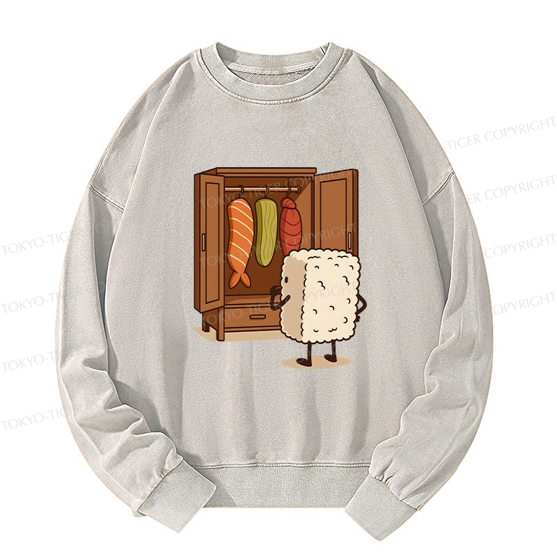 Tokyo-Tiger Sushi Pick Out Clothes Washed Sweatshirt