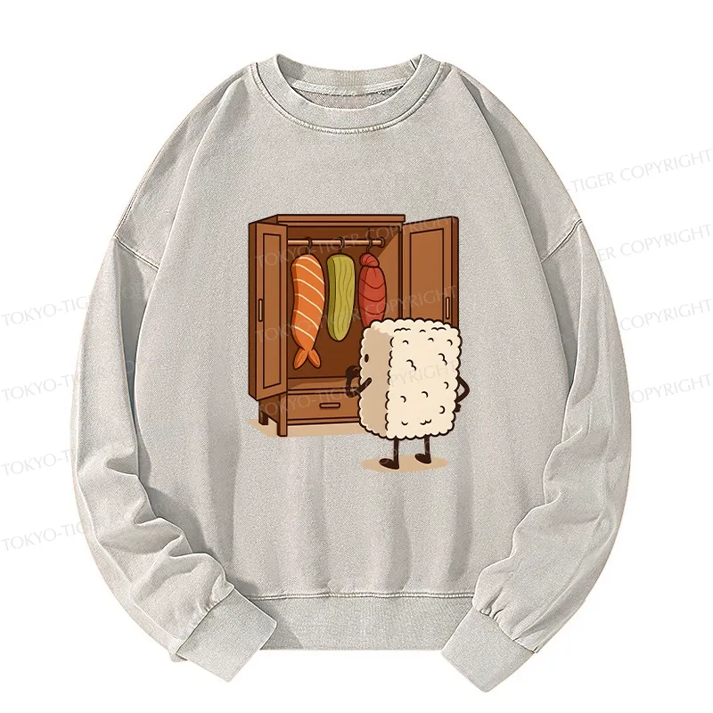 Tokyo-Tiger Sushi Pick Out Clothes Washed Sweatshirt