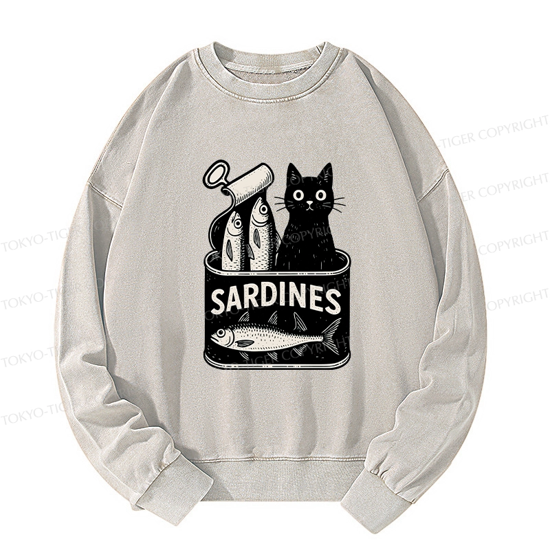 Tokyo-Tiger Cat And Canned Fish Washed Sweatshirt