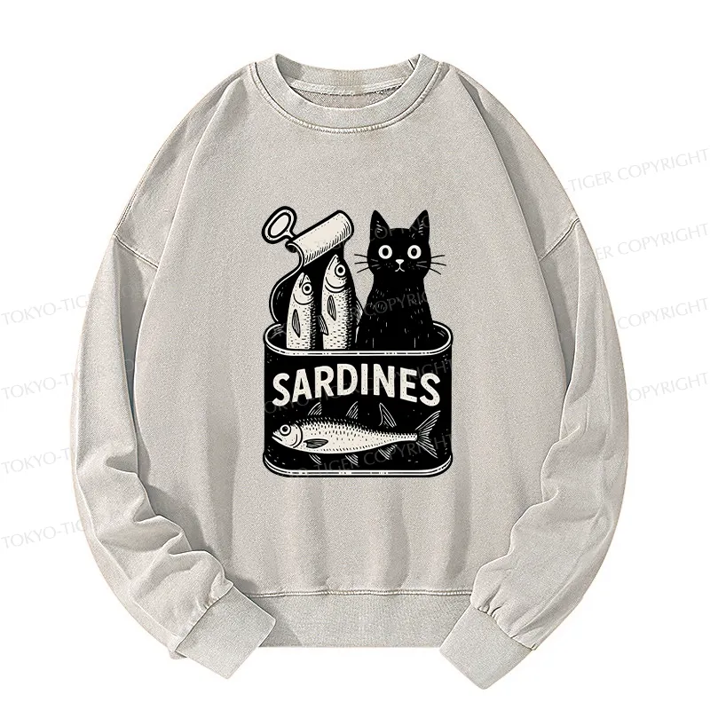 Tokyo-Tiger Cat And Canned Fish Washed Sweatshirt