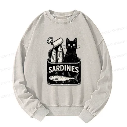 Tokyo-Tiger Cat And Canned Fish Washed Sweatshirt