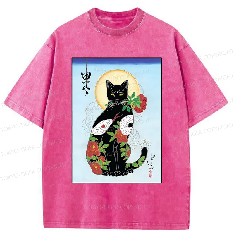 Tokyo-Tiger Japanese Cat God Washed T-Shirt