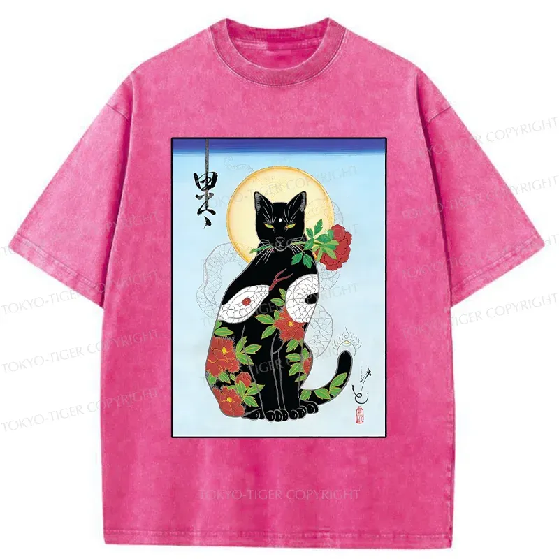Tokyo-Tiger Japanese Cat God Washed T-Shirt