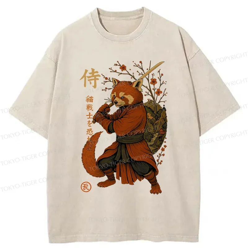 Tokyo-Tiger Red Panda Samurai Washed T-Shirt