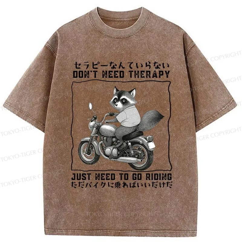 Tokyo-Tiger Funny Raccoon Riding A Motorcycle Washed T-Shirt