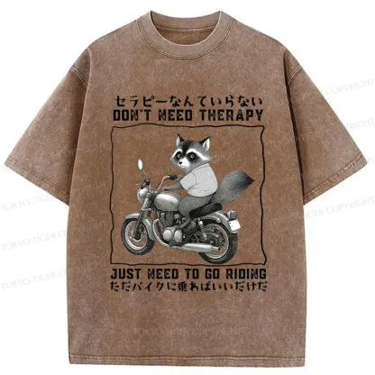 Tokyo-Tiger Funny Raccoon Riding A Motorcycle Washed T-Shirt
