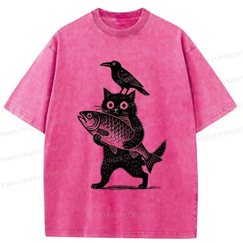 Tokyo-Tiger Black Animals Funny Washed T-Shirt