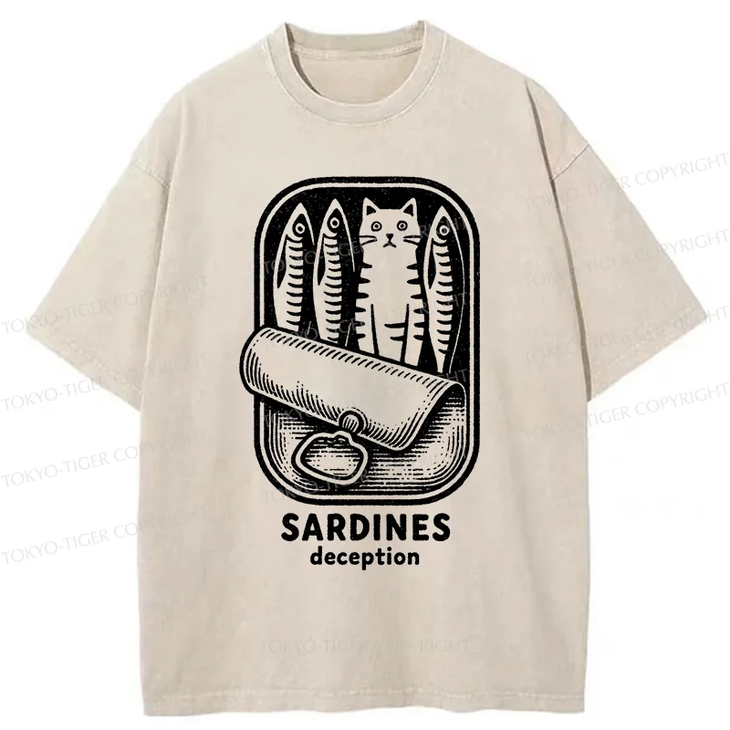 Tokyo-Tiger Funny Can Of Sardines Washed T-Shirt