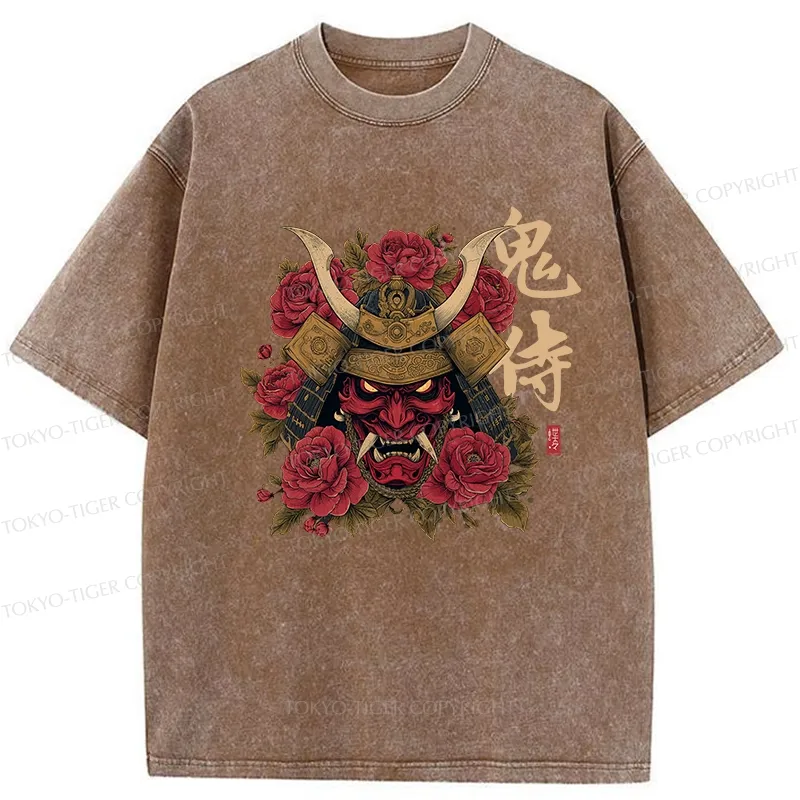 Tokyo-Tiger Rose Ghost Samurai Washed T-Shirt