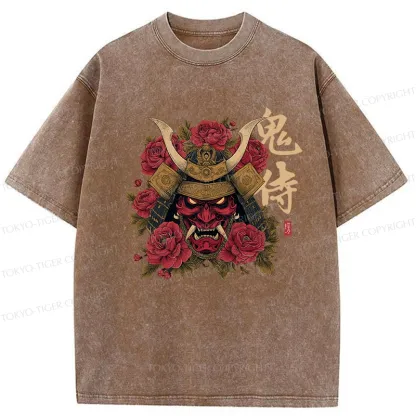 Tokyo-Tiger Rose Ghost Samurai Washed T-Shirt