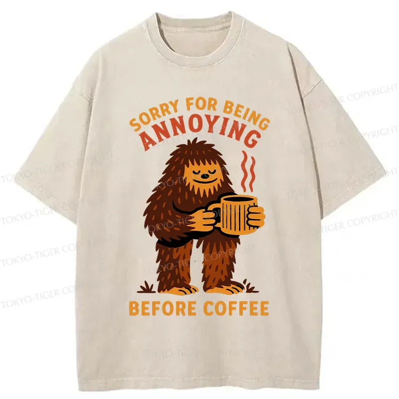 Tokyo-Tiger Bigfoot Drinking Coffee Washed T-Shirt