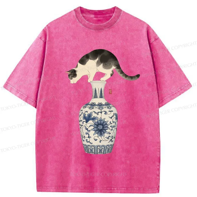 Tokyo-Tiger Japan Naughty Cat Washed T-Shirt