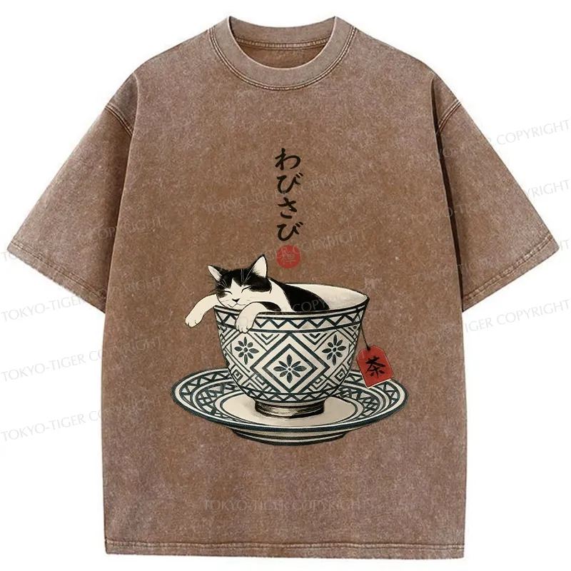 Tokyo-Tiger A Cozy Cat In A Teacup Washed T-Shirt