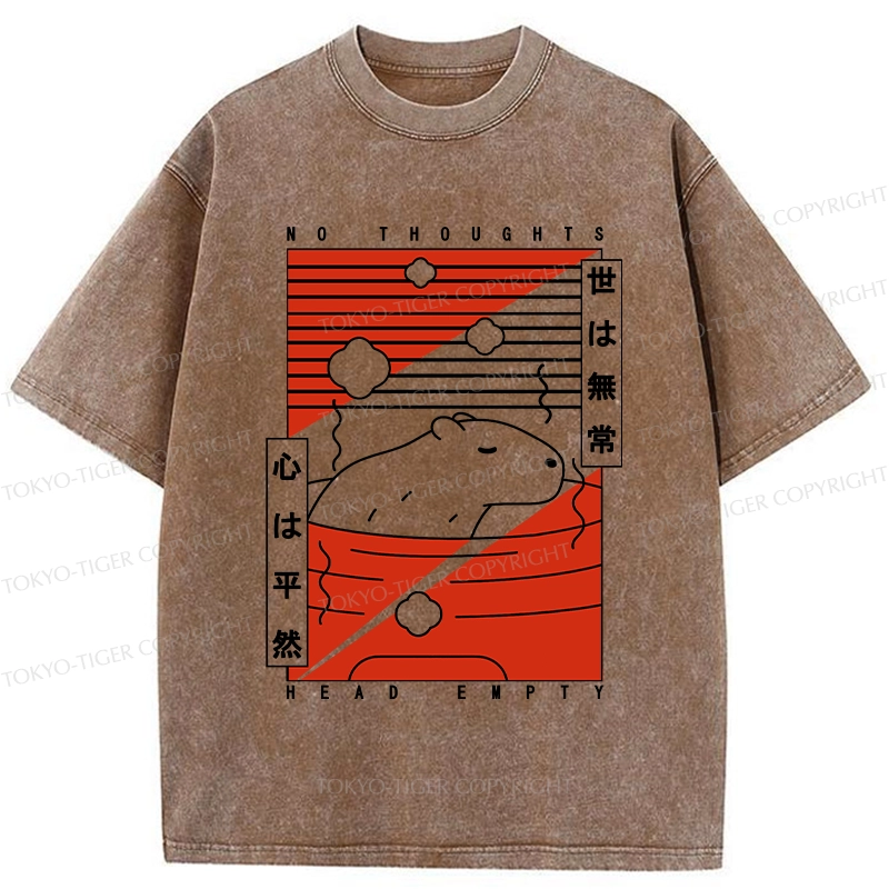 Tokyo-Tiger Capybara No Thoughts Head Empty Washed T-Shirt