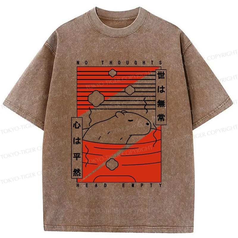 Tokyo-Tiger Capybara No Thoughts Head Empty Washed T-Shirt