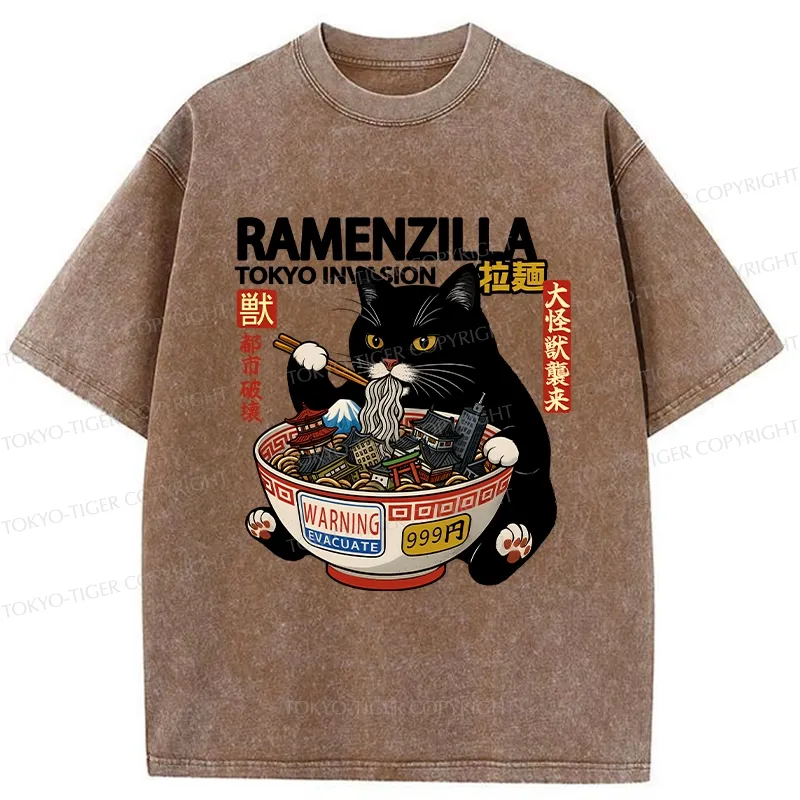 Tokyo-Tiger Funny Ramenzilla Washed T-Shirt