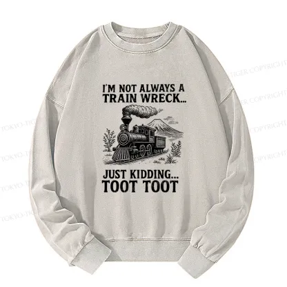 Tokyo-Tiger Funny Train Jokes Washed Sweatshirt