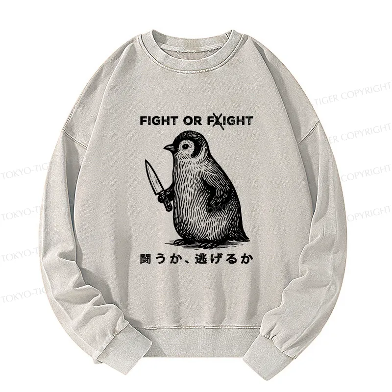 Tokyo-Tiger Funny Fight Or Flight Washed Sweatshirt