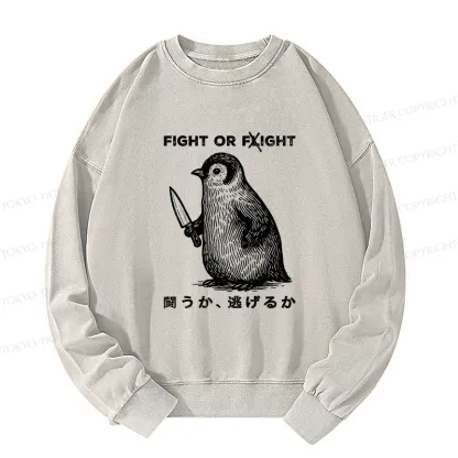 Tokyo-Tiger Funny Fight Or Flight Washed Sweatshirt