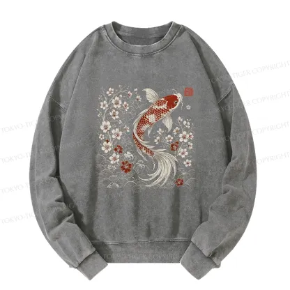 Tokyo-Tiger Vintage Sakura And Koi Washed Sweatshirt