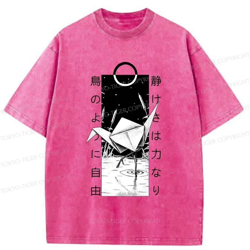Tokyo-Tiger Funny Paper Crane Washed T-Shirt