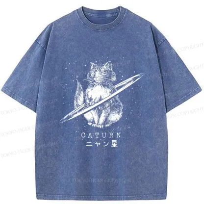 Tokyo-Tiger Funny Cat Star Washed T-Shirt