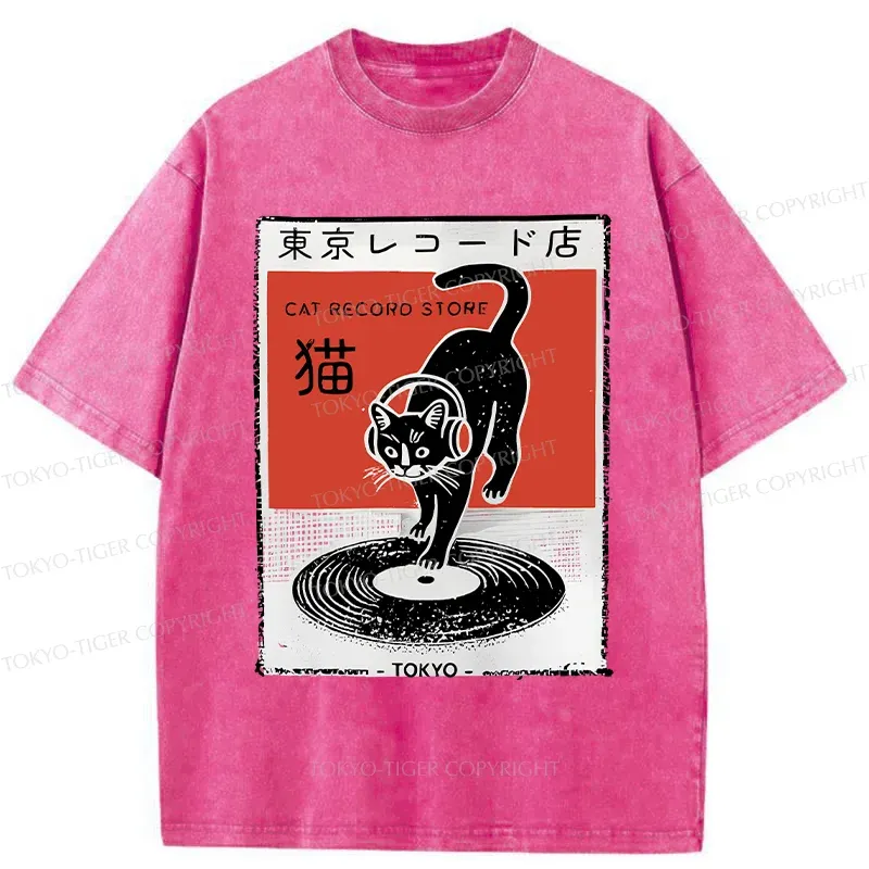 Tokyo-Tiger DJ Black Cat Washed T-Shirt