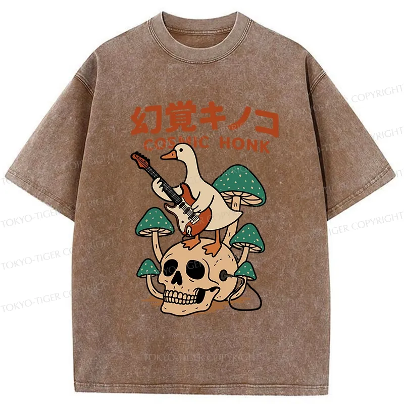 Tokyo-Tiger Hallucinogenic Mushrooms Cosmic Honk Washed T-Shirt