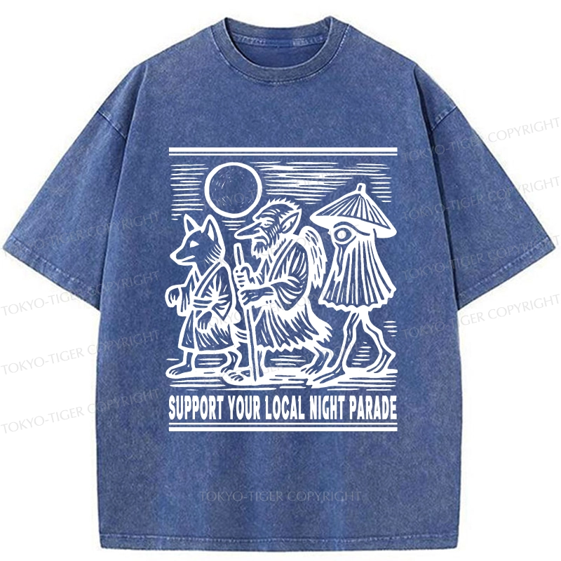 Tokyo-Tiger Support Your Local Night Parade Washed T-Shirt