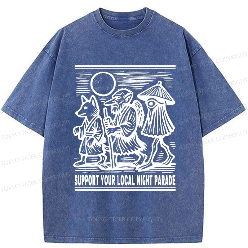 Tokyo-Tiger Support Your Local Night Parade Washed T-Shirt