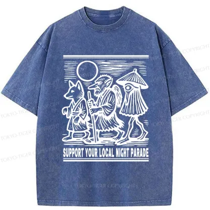 Tokyo-Tiger Support Your Local Night Parade Washed T-Shirt