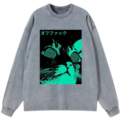 Tokyo-Tiger Cool Cat Japanese Washed Long Sleeve T-Shirt