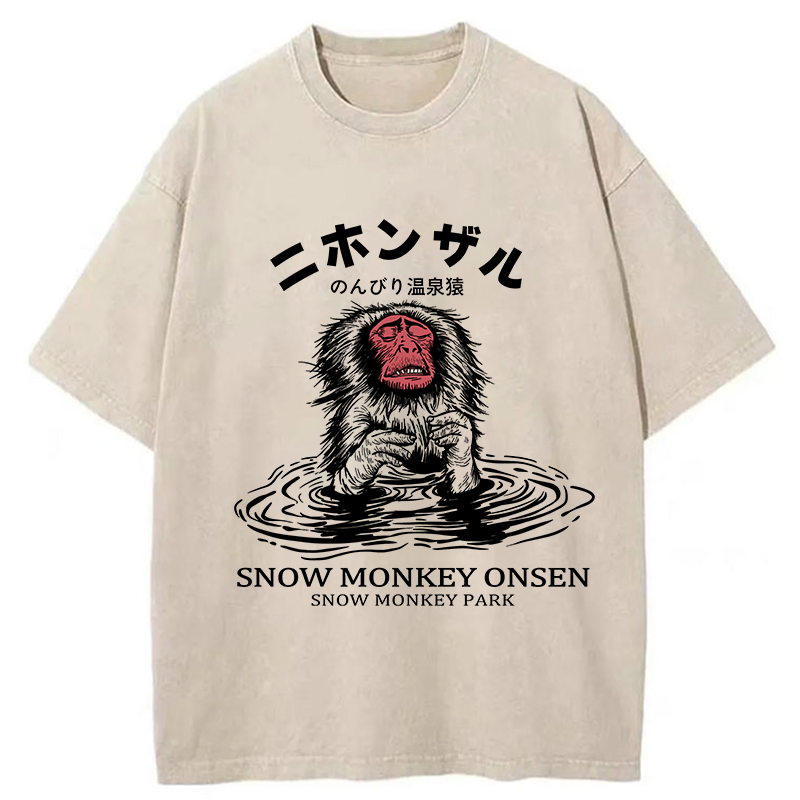Tokyo-Tiger Relaxed Hot Spring Monkey Washed T-Shirt