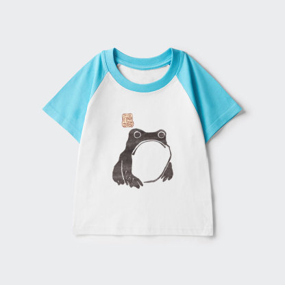 Tokyo-Tiger Matsumoto Hoji Woodblock Print Frog Kids Raglan T-shirt