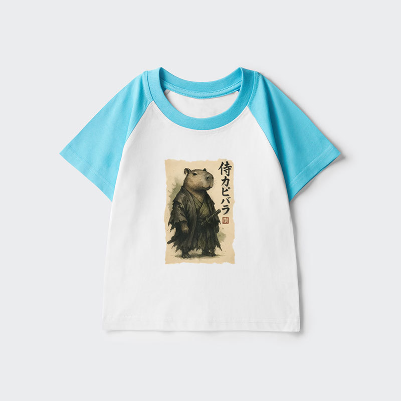 Tokyo-Tiger Capybara Samurai Kids Raglan T-shirt