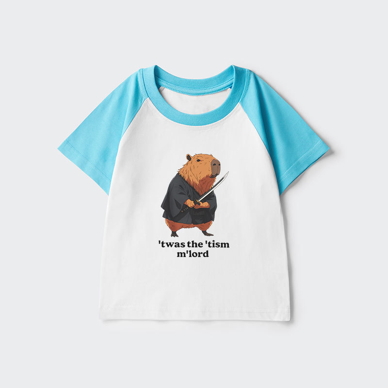 Tokyo-Tiger Focused Samurai Capybara Kids Raglan T-shirt