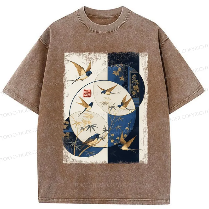 Tokyo-Tiger Swallows Among The Bamboo Washed T-Shirt