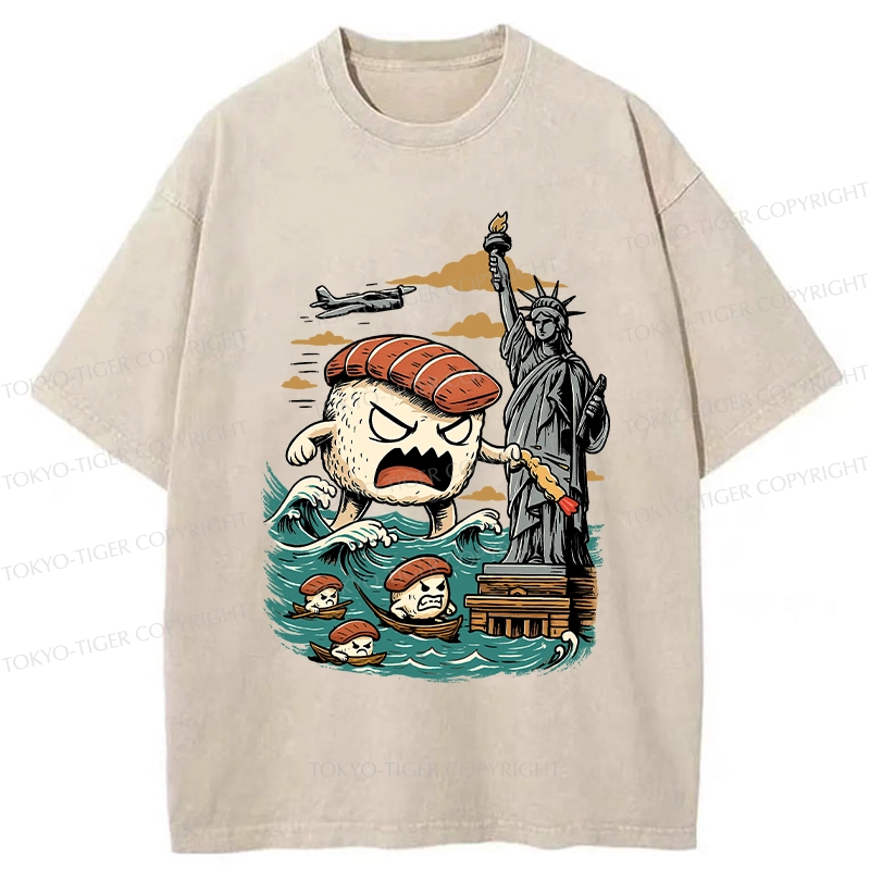 Tokyo-Tiger Japanese Sushi Monster Washed T-Shirt