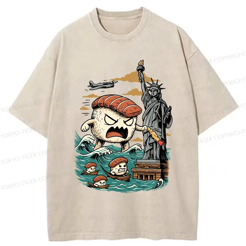 Tokyo-Tiger Japanese Sushi Monster Washed T-Shirt