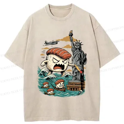 Tokyo-Tiger Japanese Sushi Monster Washed T-Shirt