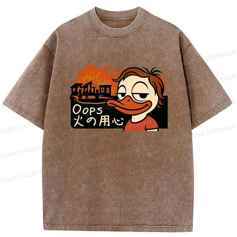 Tokyo-Tiger Oops Fire Safety Funny Washed T-Shirt