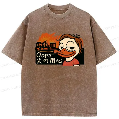Tokyo-Tiger Oops Fire Safety Funny Washed T-Shirt