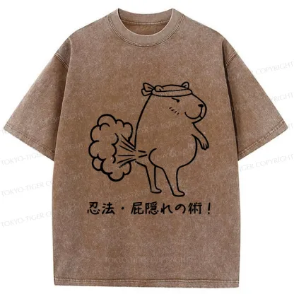Tokyo-Tiger Funny Ninjutsu: Fart Hiding Technique Washed T-Shirt