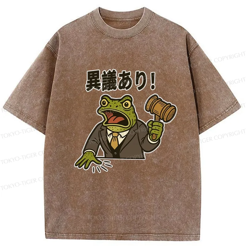 Tokyo-Tiger The Frog Judge Has Objections Washed T-Shirt