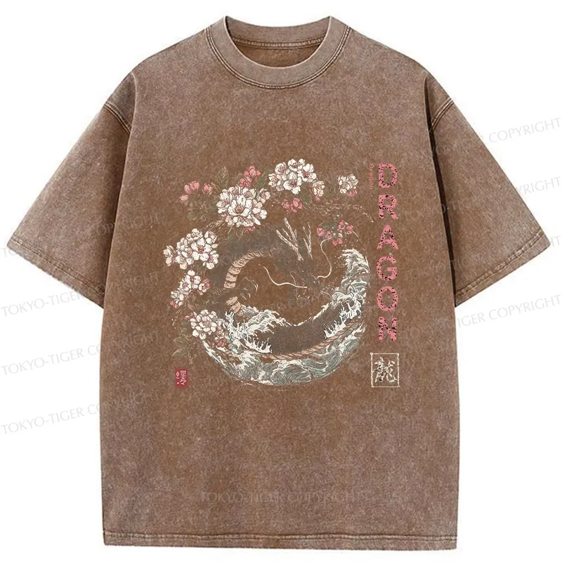 Tokyo-Tiger The Sakura Dragon Meets Wave Washed T-Shirt