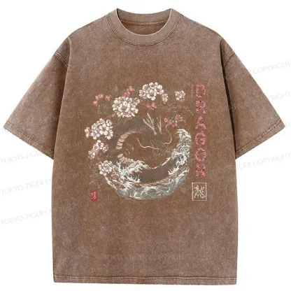 Tokyo-Tiger The Sakura Dragon Meets Wave Washed T-Shirt