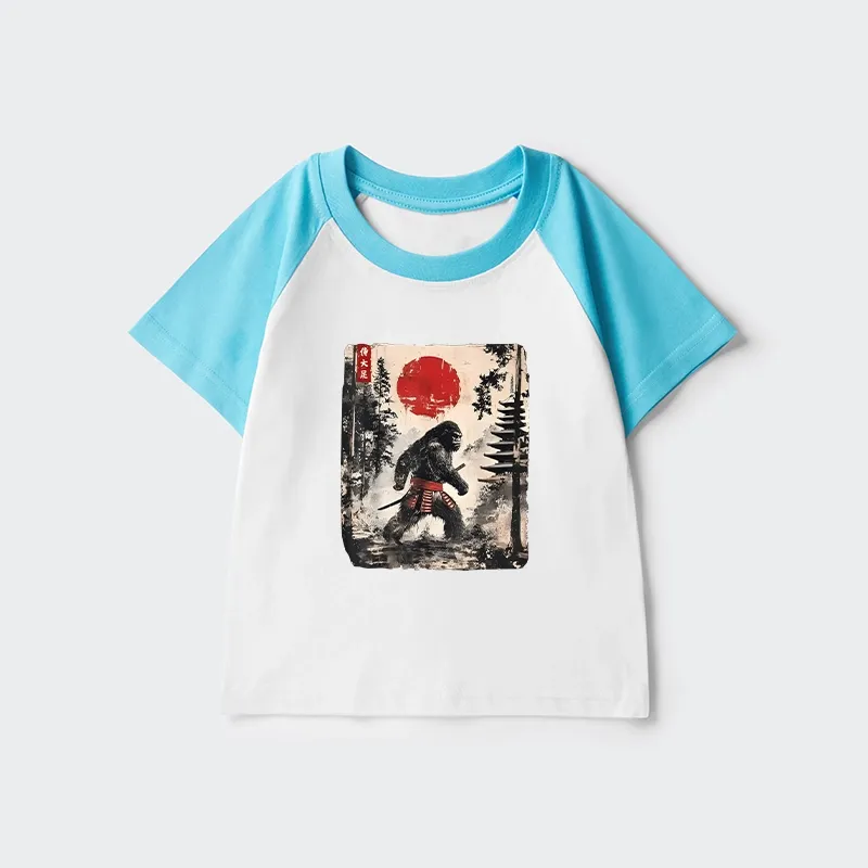 Tokyo-Tiger Japanese Samurai Bigfoot Kids Raglan T-shirt