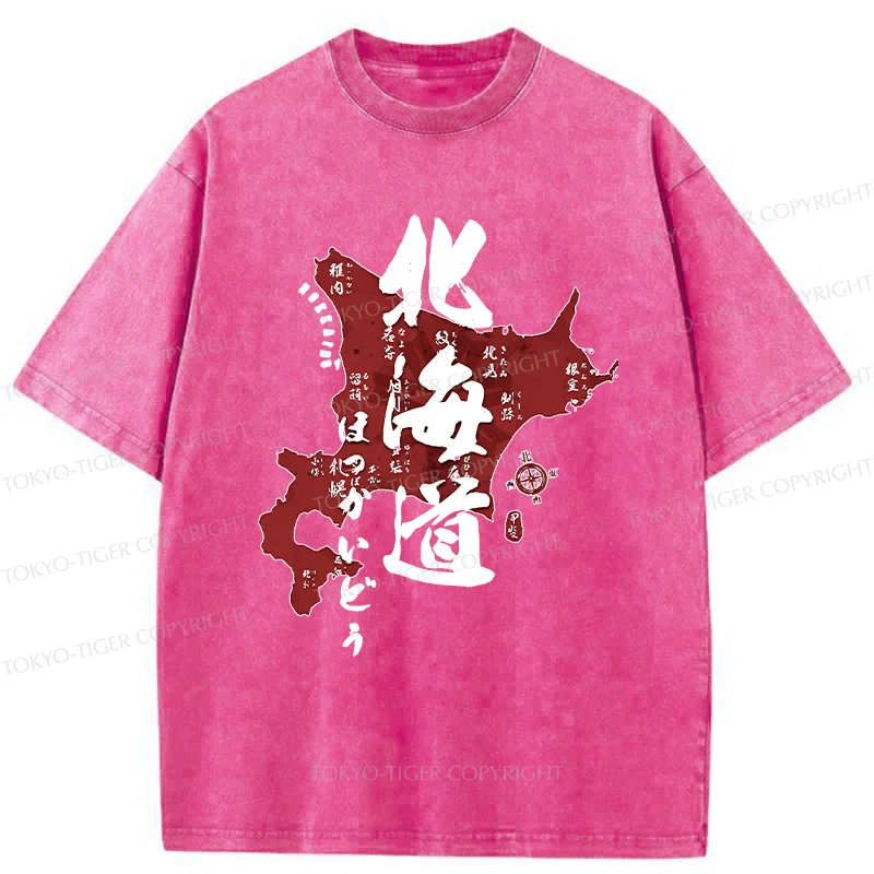 Tokyo-Tiger Map Of Hokkaido Washed T-Shirt
